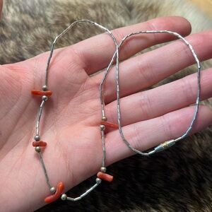 Sterling silver Native American southwestern style liquid silver coral necklace